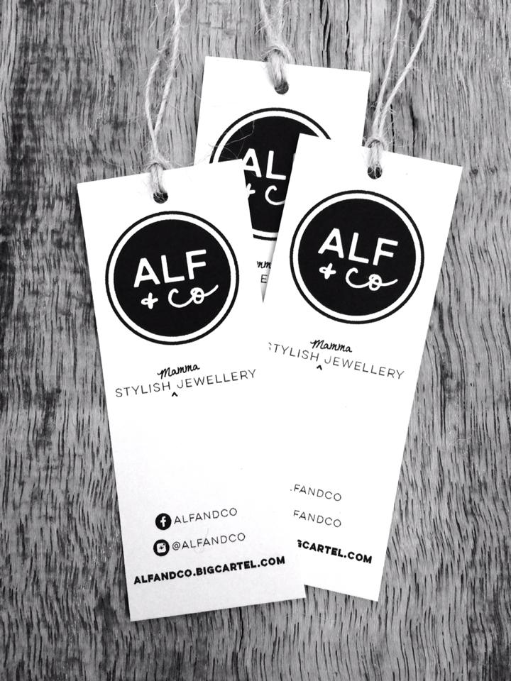 Wordmark logo design Alf and Co standard wordmark logo design and swing tag design